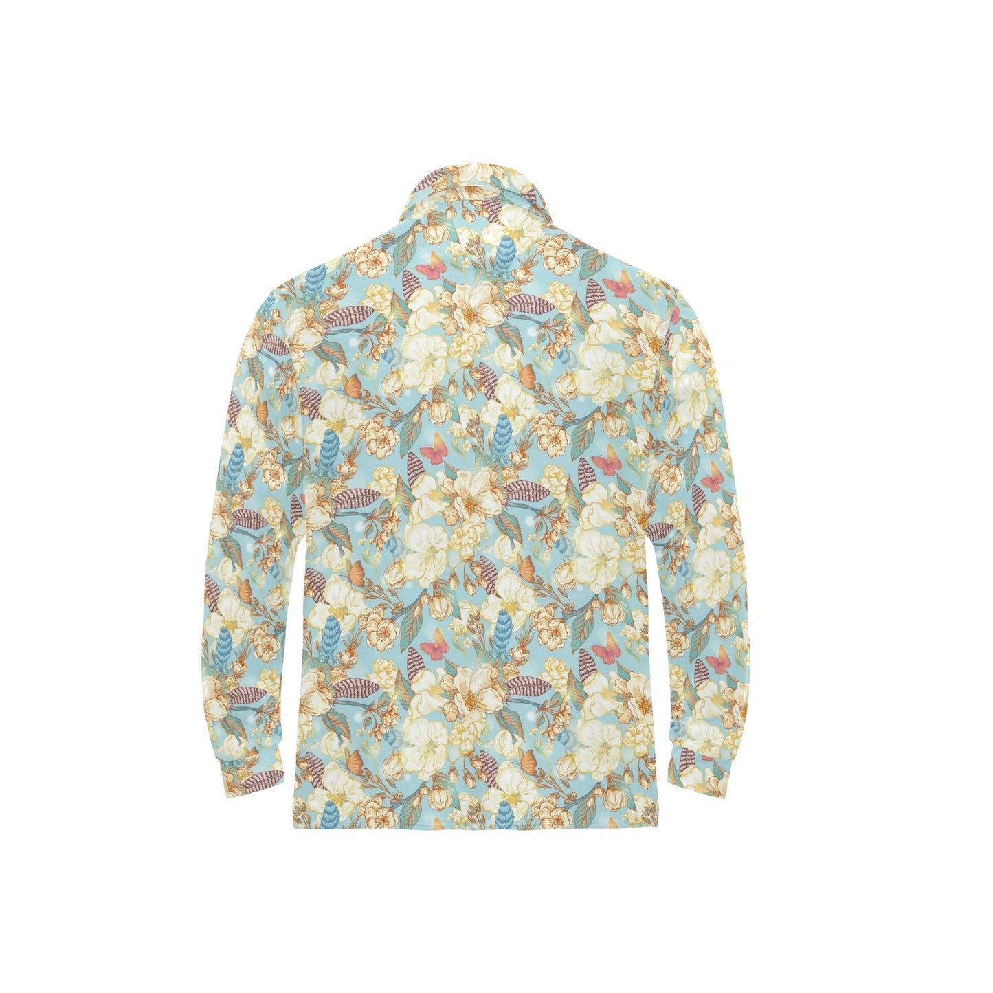 Summer Floral Print Design LKS302 Long Sleeve Polo Shirt For Men's