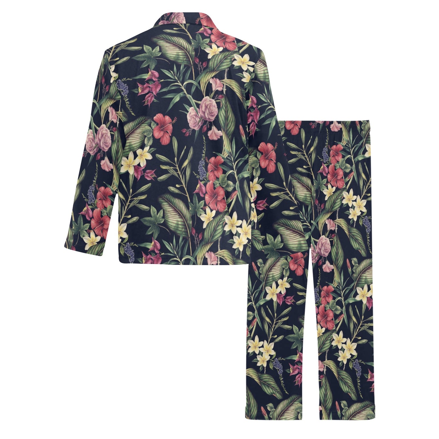 Tropical Flower Pattern Men's Long Pajama Set