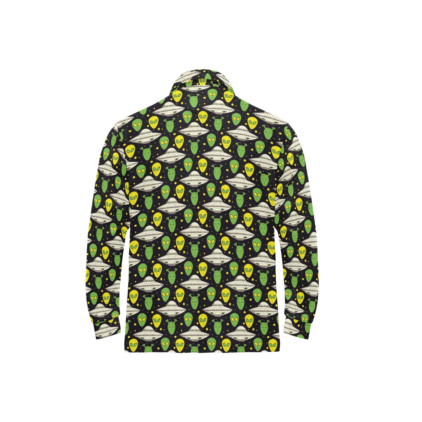 Alien UFO Pattern Long Sleeve Polo Shirt For Men's