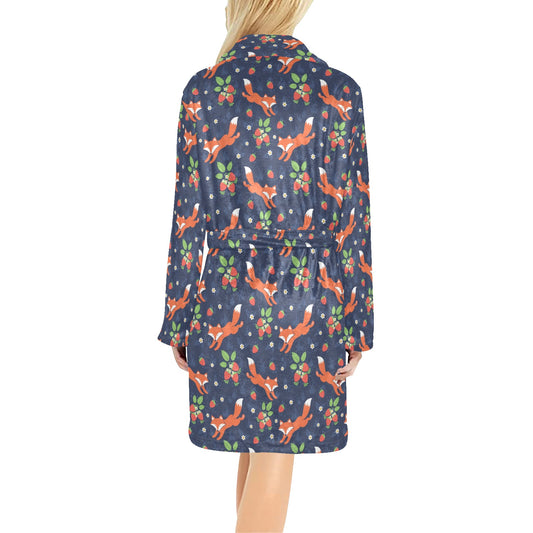Fox Strawberry Print Pattern Women's Fleece Robe