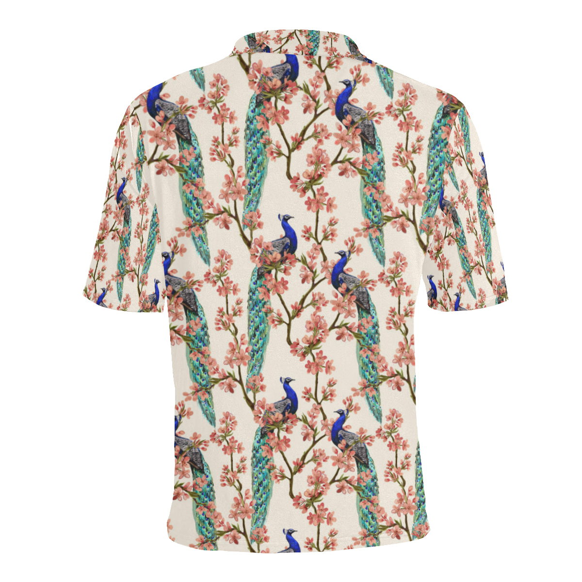 Cherry Blossom Peacock Men Polo Shirt