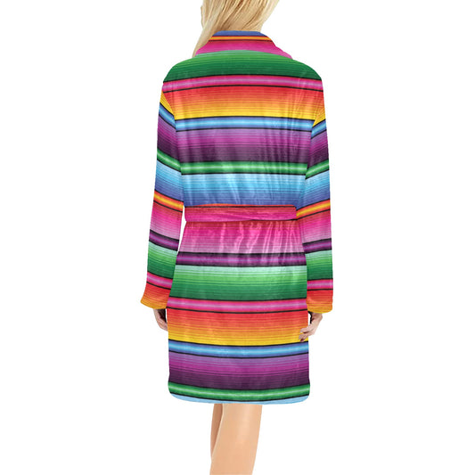 Mexican Blanket Colorful Print Pattern Women's Fleece Robe