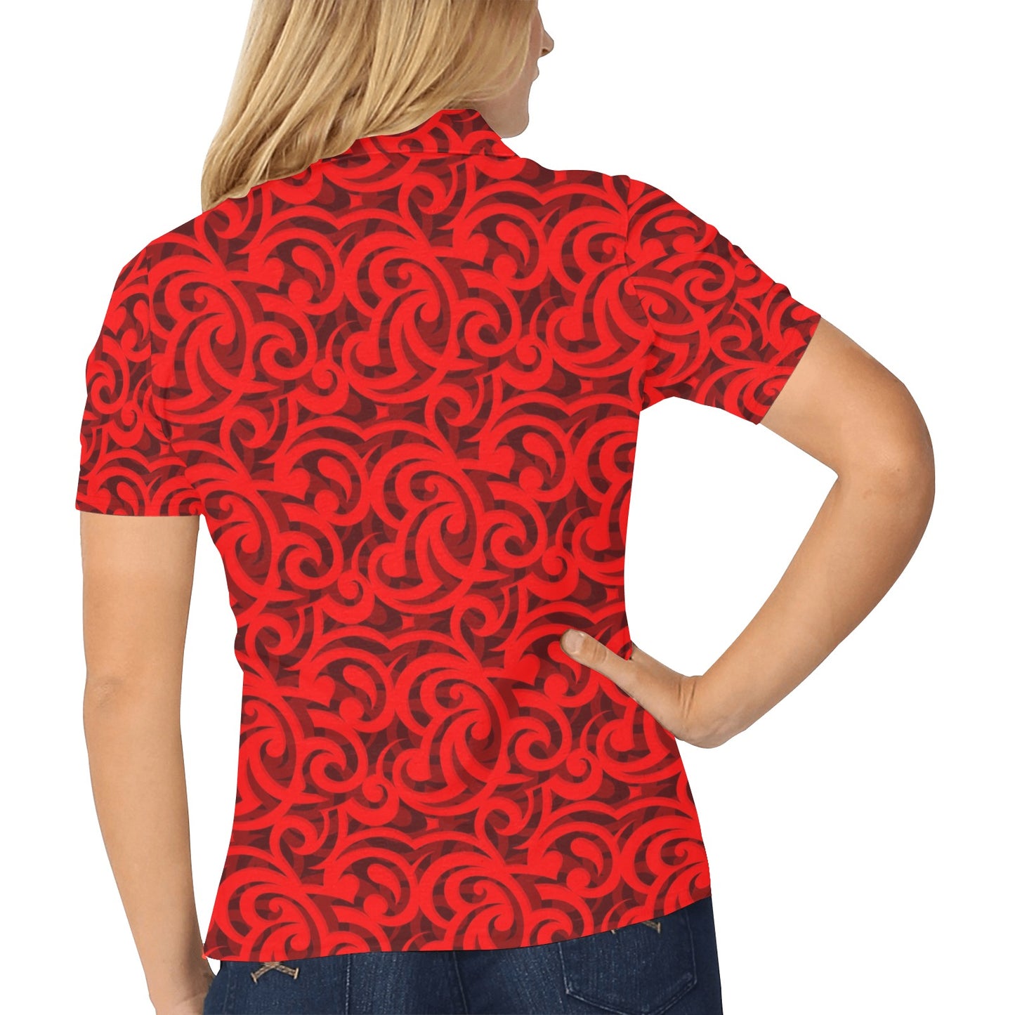 Maori Red Themed Design Print Women's Polo Shirt