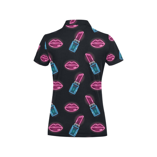 Lip Red Pattern Print Design 02 Women's Polo Shirt