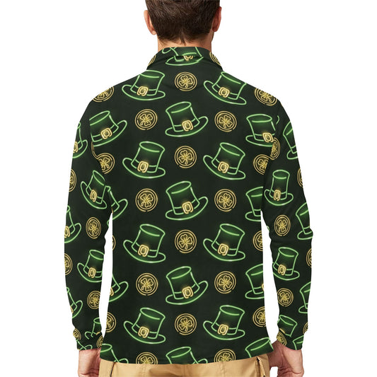 St Patricks Day Print Design LKS308 Long Sleeve Polo Shirt For Men's