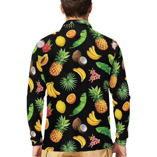 Tropical Fruits Pattern Print Design TF03 Long Sleeve Polo Shirt For Men's