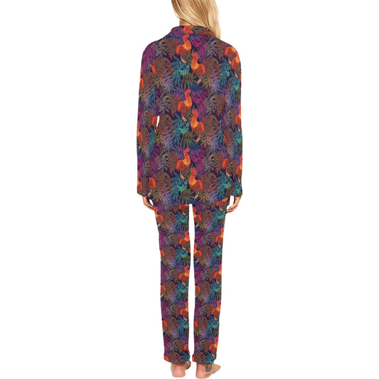 Rooster Print Style Women's Long Pajama Set