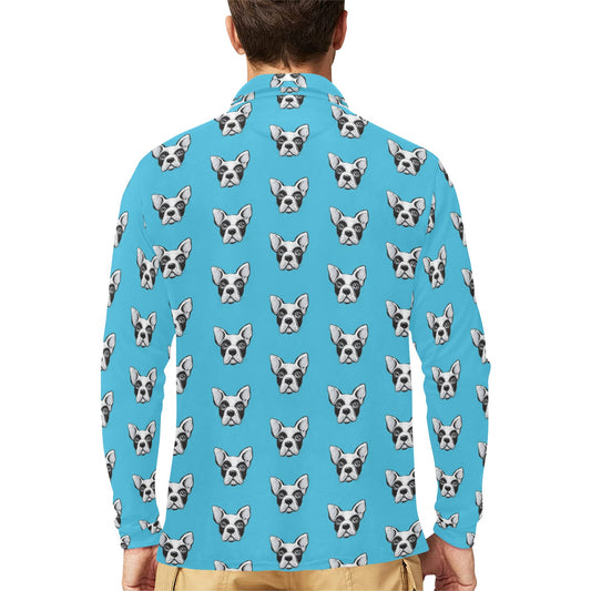 Boston Terrier Pattern Print Design 01 Long Sleeve Polo Shirt For Men's