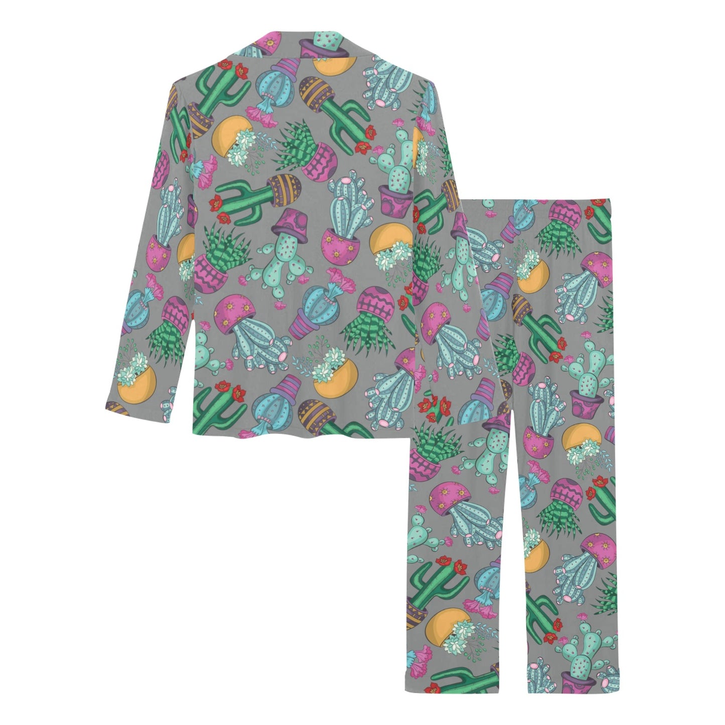 Cactus Colorful Print Pattern Women's Long Pajama Set