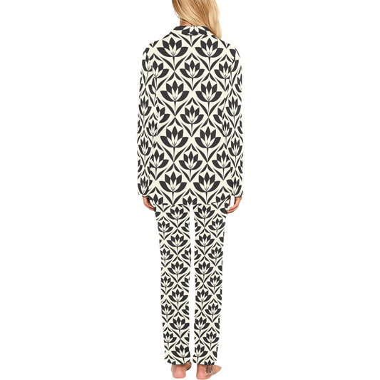 Lotus Pattern Print Women's Long Pajama Set