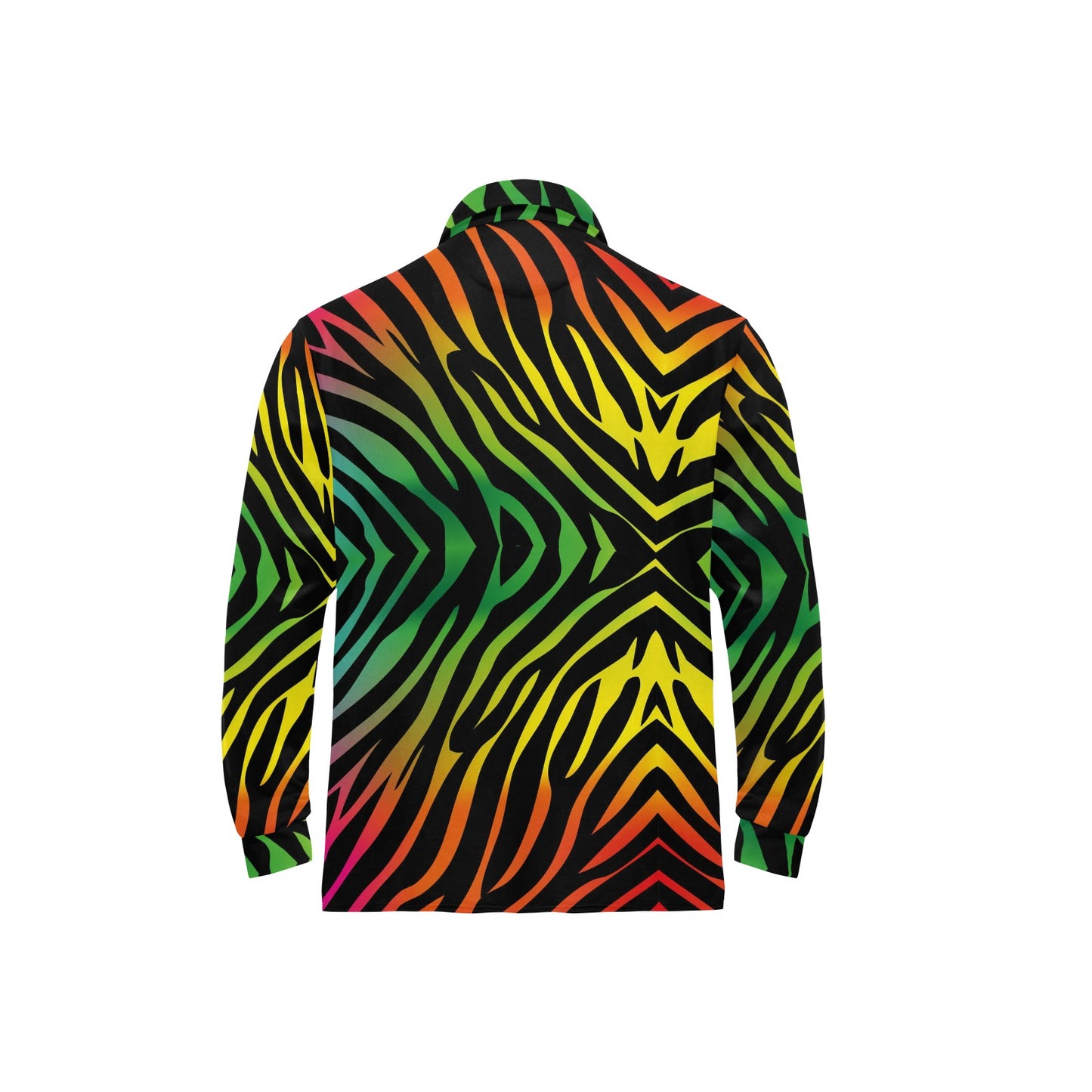 Rainbow Zebra Themed Print Long Sleeve Polo Shirt For Men's