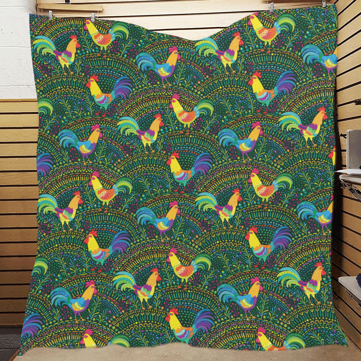 Rooster Pattern Print Design A01 Premium Quilt