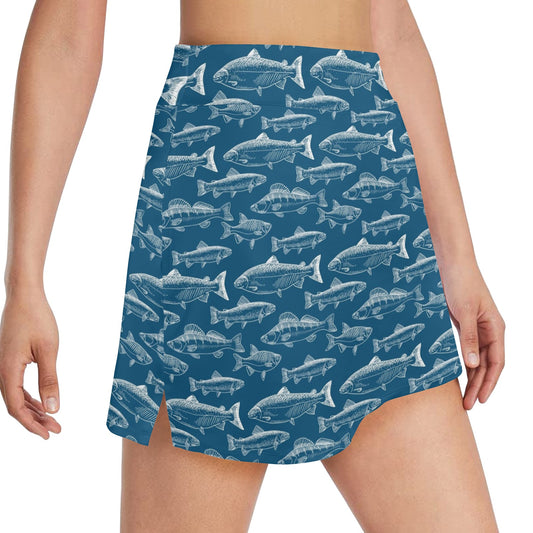Salmon Fish Print Design LKS301 17" Golf & Pickleball Skort with Pockets