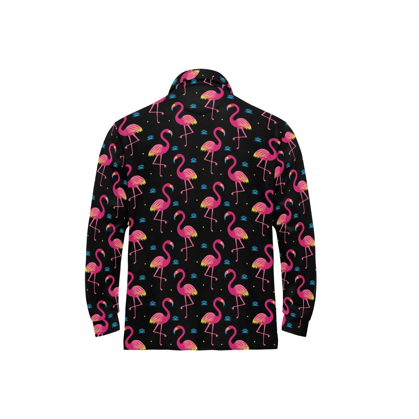 Flamingo Pink Neon Print Pattern Long Sleeve Polo Shirt For Men's