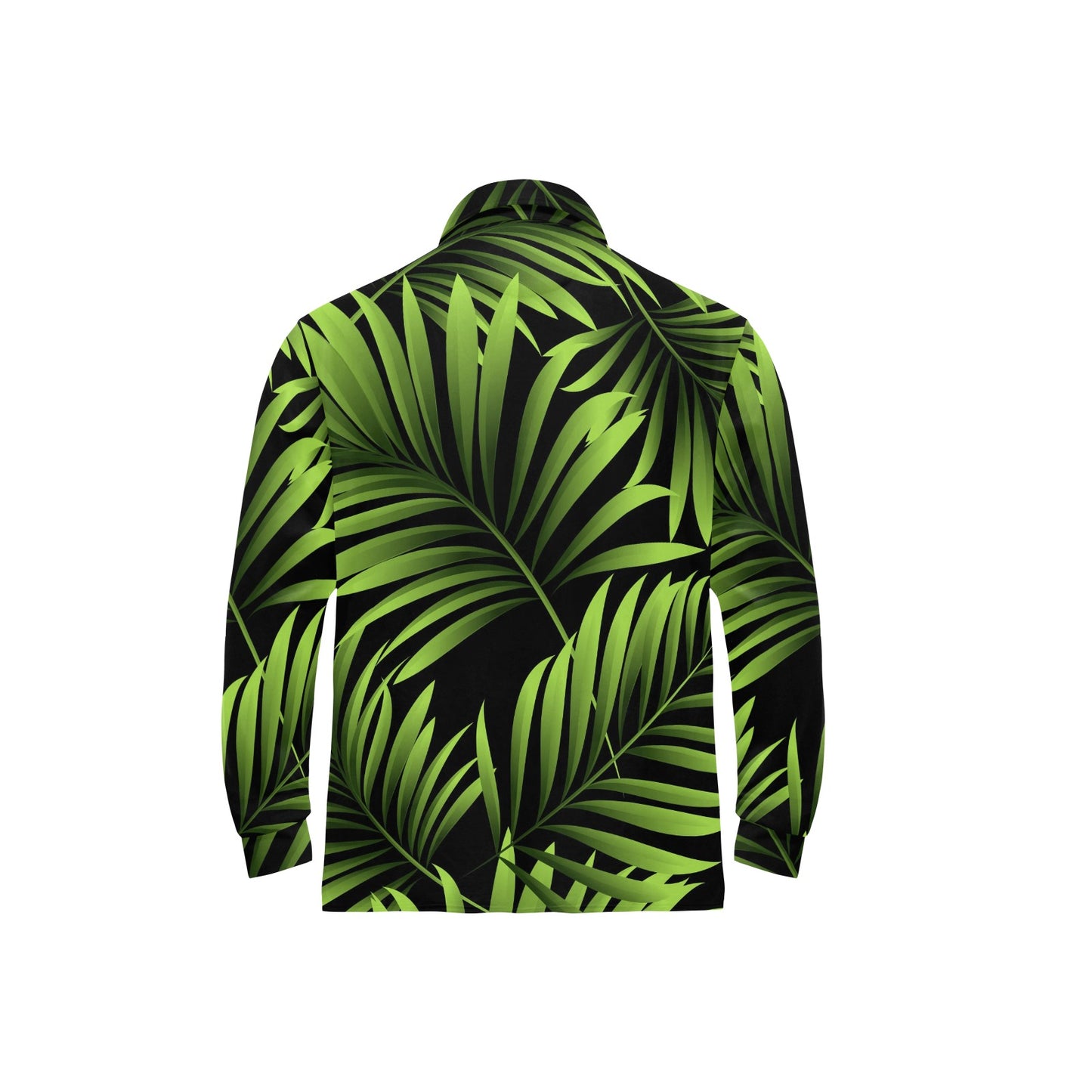 Green Neon Tropical Palm Leaves Long Sleeve Polo Shirt For Men's
