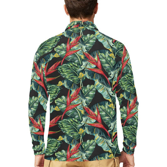 Bird Of Paradise Pattern Print Design BOP06 Long Sleeve Polo Shirt For Men's