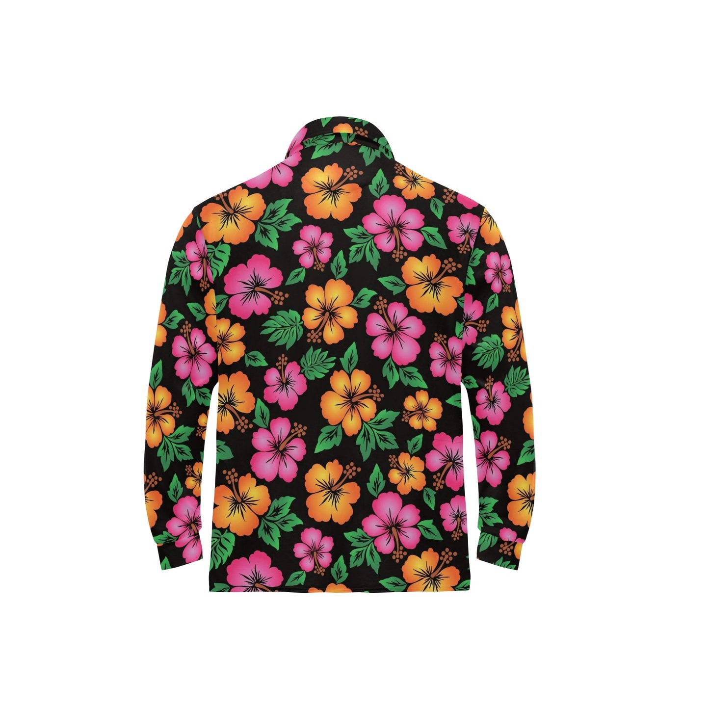 Hibiscus Pattern Print Design HB029 Long Sleeve Polo Shirt For Men's