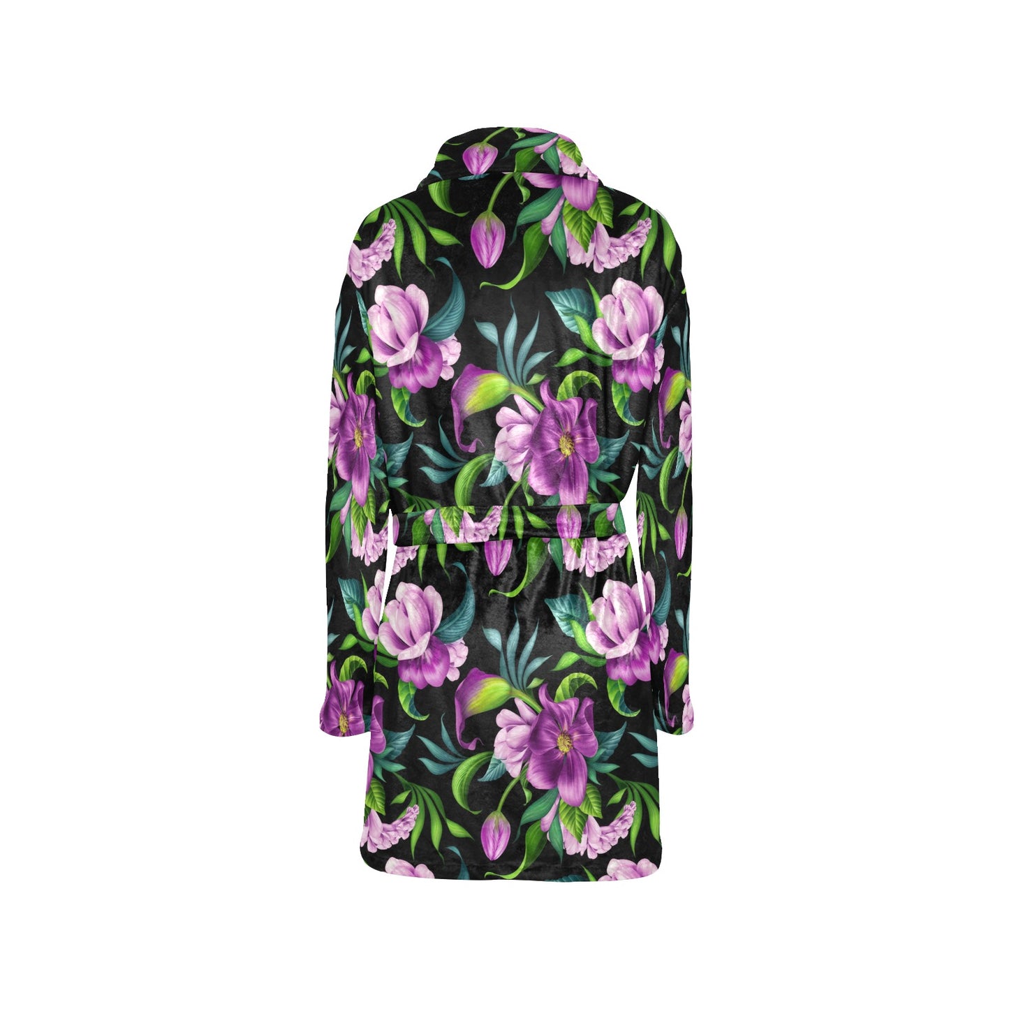 Bright Purple Floral Pattern Women's Fleece Robe