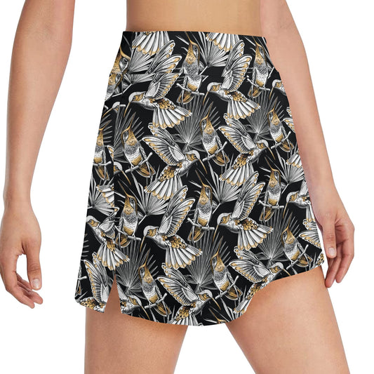 Hummingbird Gold Design Themed Print 17" Golf & Pickleball Skort with Pockets
