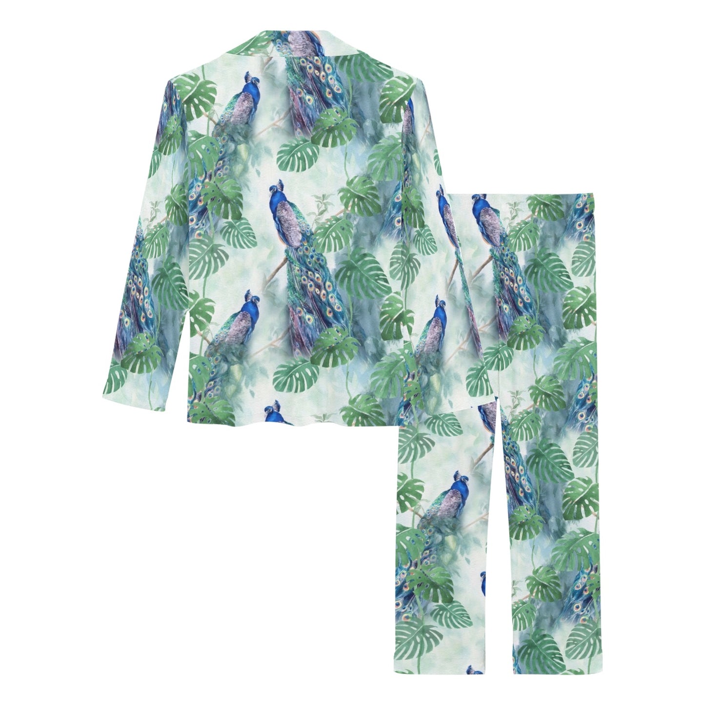 Peacock Pattern Print Design A02 Women's Long Pajama Set