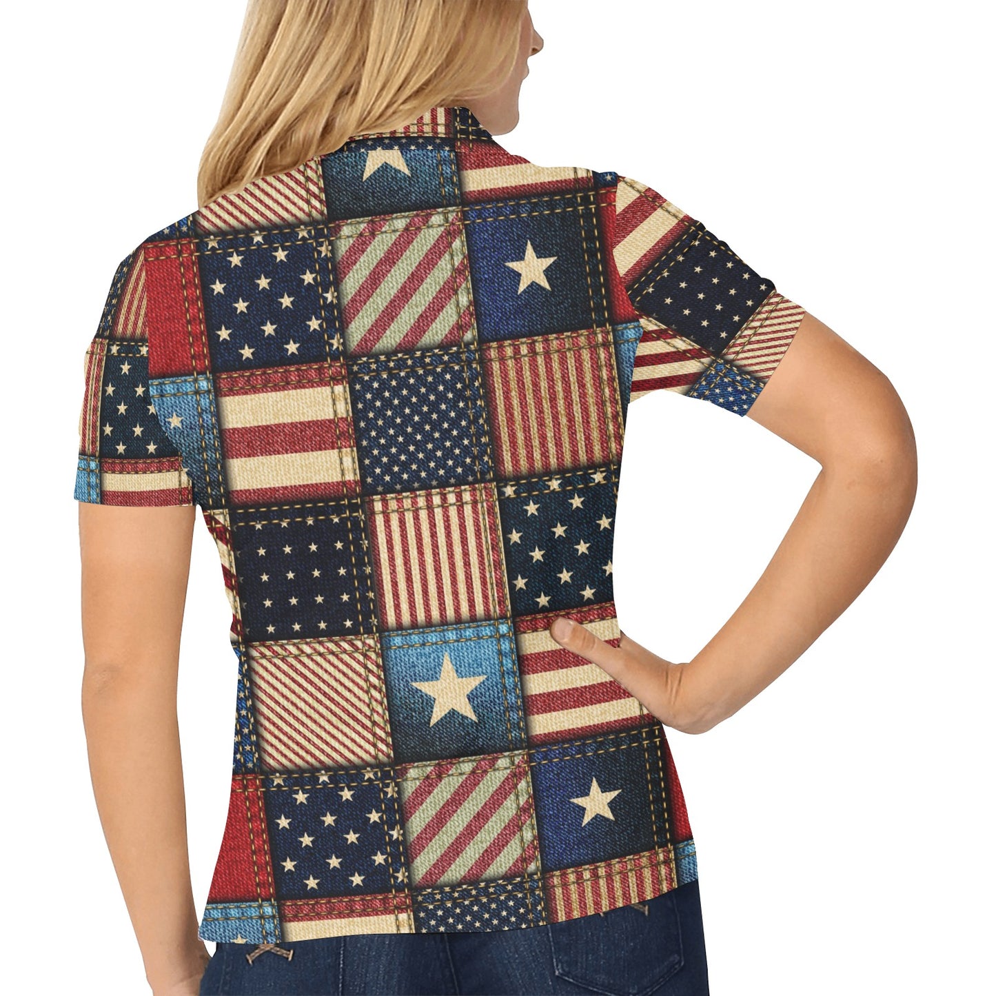 American flag Patchwork Design Women's Polo Shirt