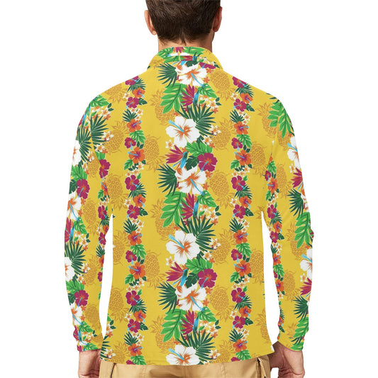 Hawaiian Themed Pattern Print Design H09 Long Sleeve Polo Shirt For Men's