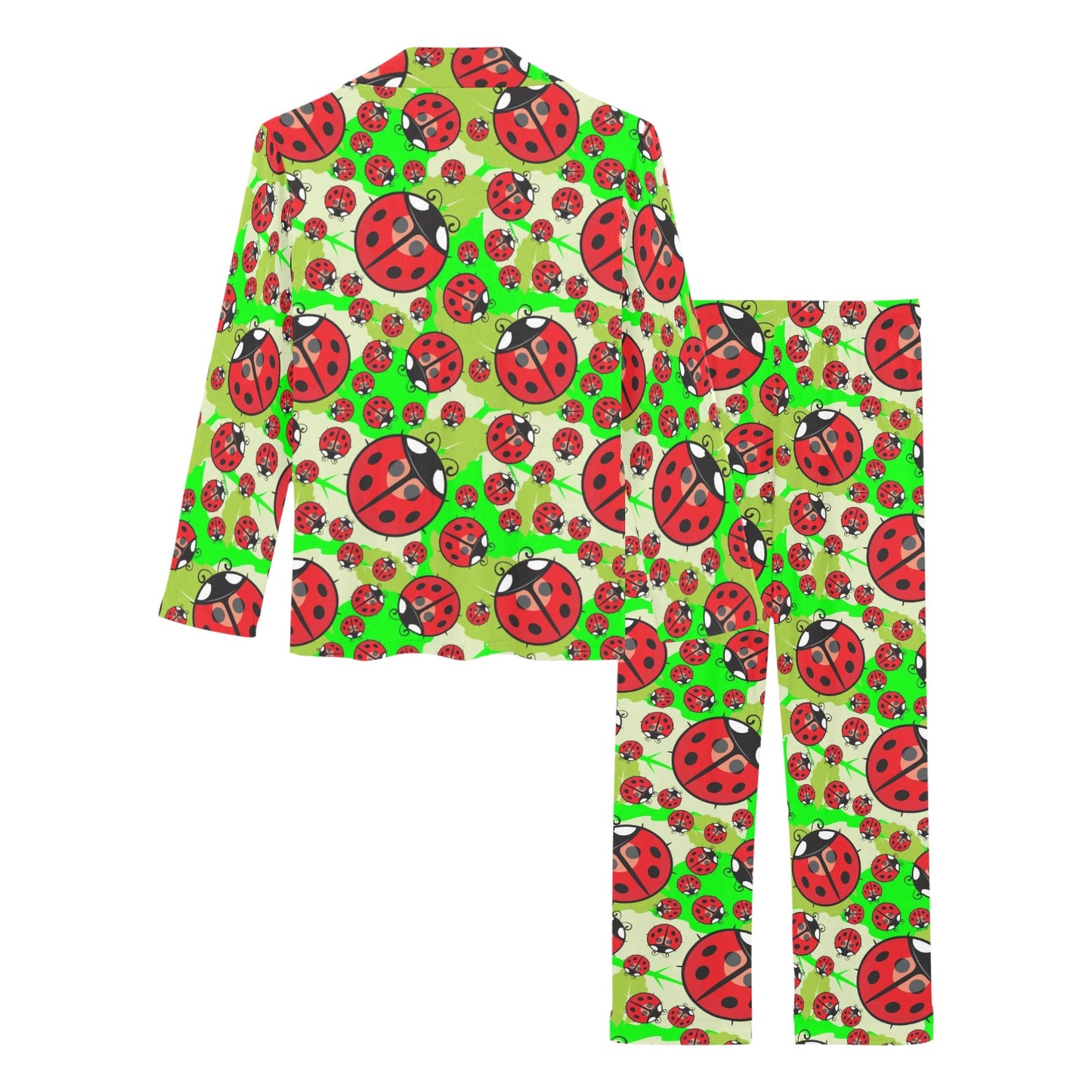 Ladybug with Leaf Print Pattern Women's Long Pajama Set