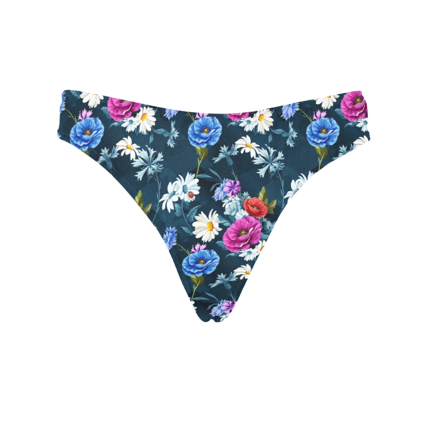 Floral Blue Themed Print Women's Thongs