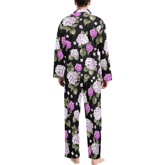 Hydrangea Pattern Print Design HD011 Men's Long Pajama Set
