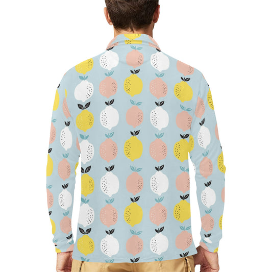 Citrus Pattern Print Design 03 Long Sleeve Polo Shirt For Men's