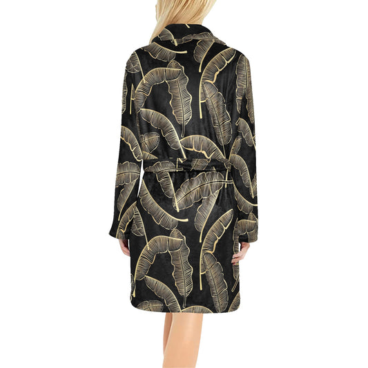 Banana Leaf Pattern Print Design BL07 Women's Fleece Robe