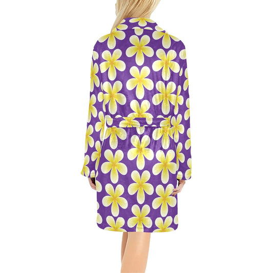 Yellow Plumeria Pattern Print Design PM05 Women's Fleece Robe