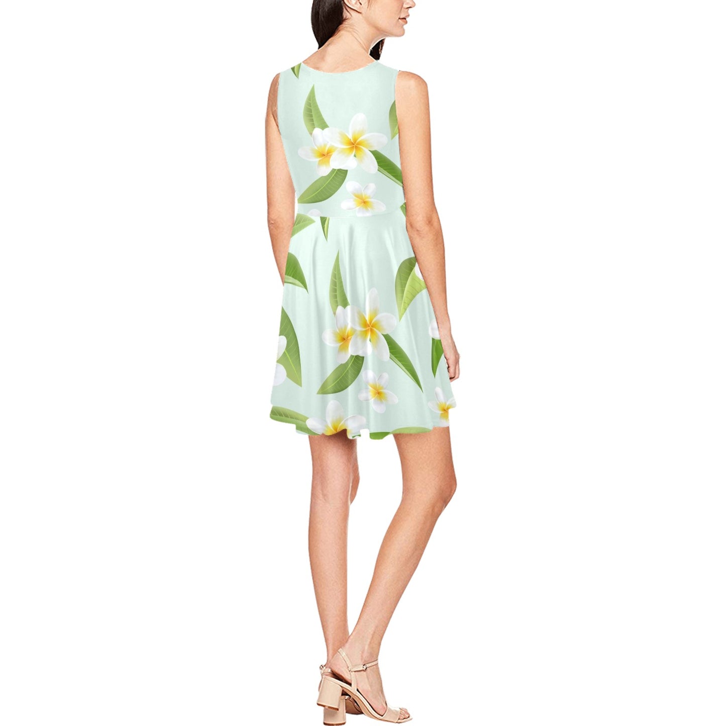 Yellow Plumeria Pattern Print Design PM024 Sleeveless Dress