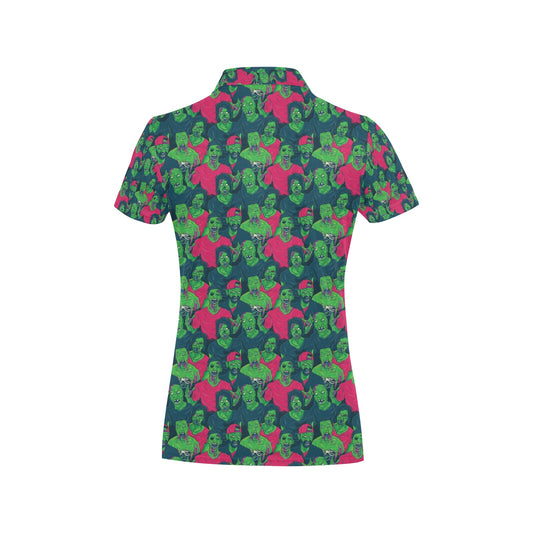 Zombie Themed Design Pattern Print Women's Polo Shirt