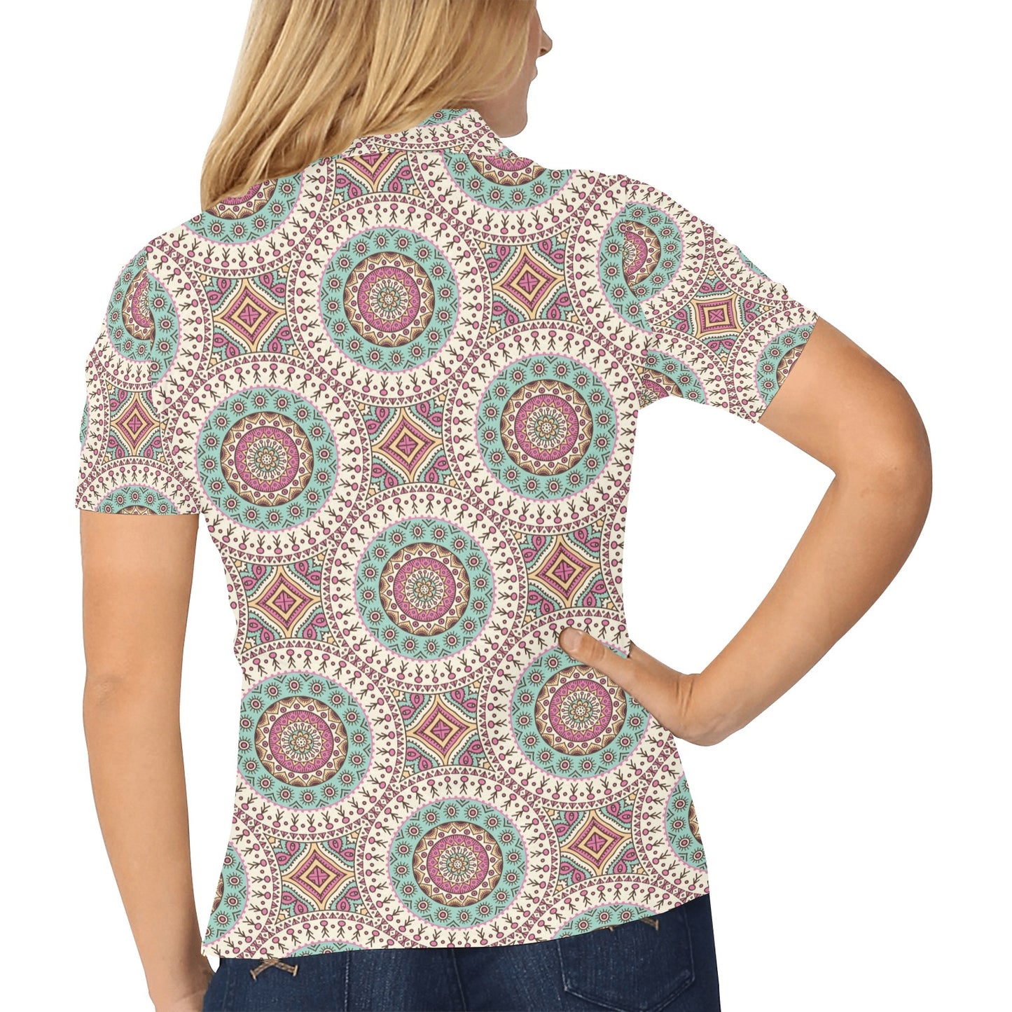 Bohemian Round Style Print Women's Polo Shirt