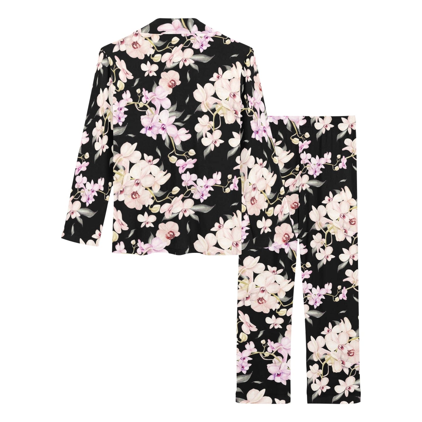 Orchid White Pattern Print Design OR03 Women's Long Pajama Set