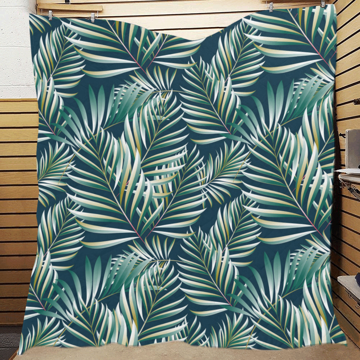 Sun Spot Tropical Palm Leaves Premium Quilt