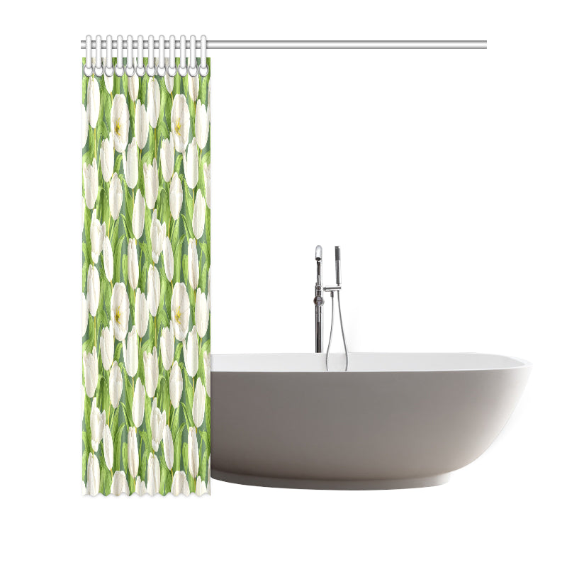 Tulip White Pattern Print Design TP05 Shower Curtain