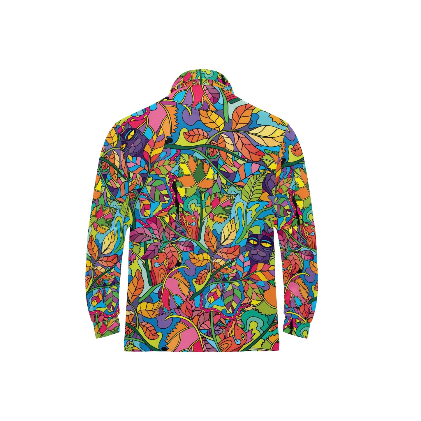 Psychedelic Trippy Flower Print Long Sleeve Polo Shirt For Men's
