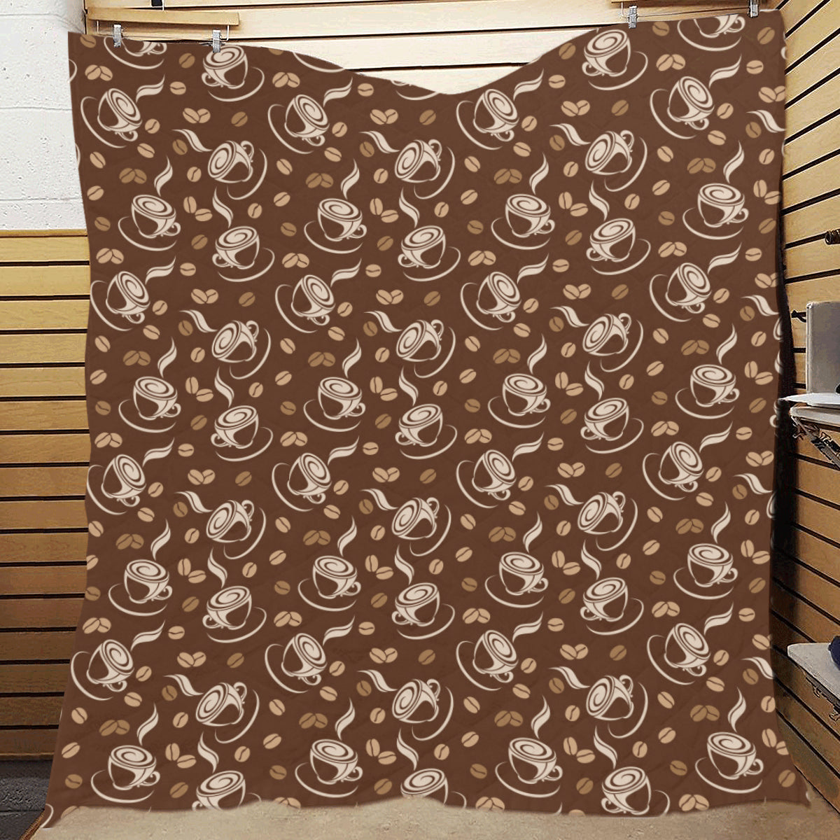 Coffee Pattern Print Design 03 Premium Quilt