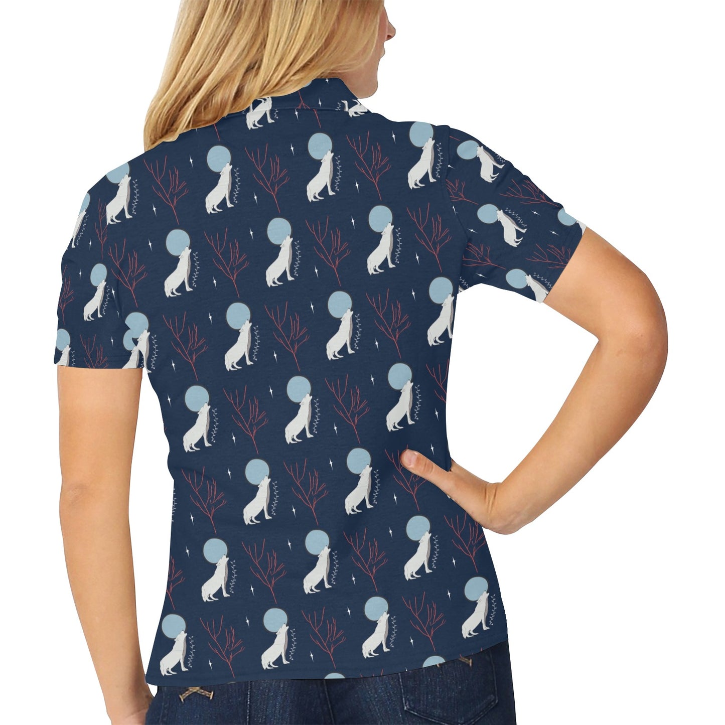 Wolf Moon Print Design LKS304 Women's Polo Shirt