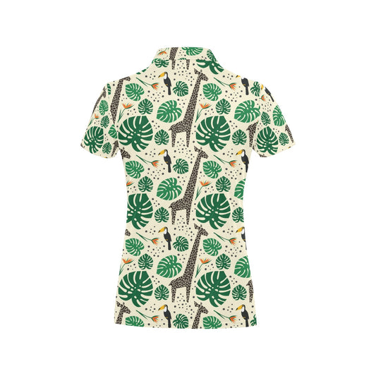 Rainforest Giraffe Pattern Print Design A02 Women's Polo Shirt
