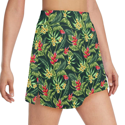 Tropical Folower Red Heliconia Print 17" Golf & Pickleball Skort with Pockets