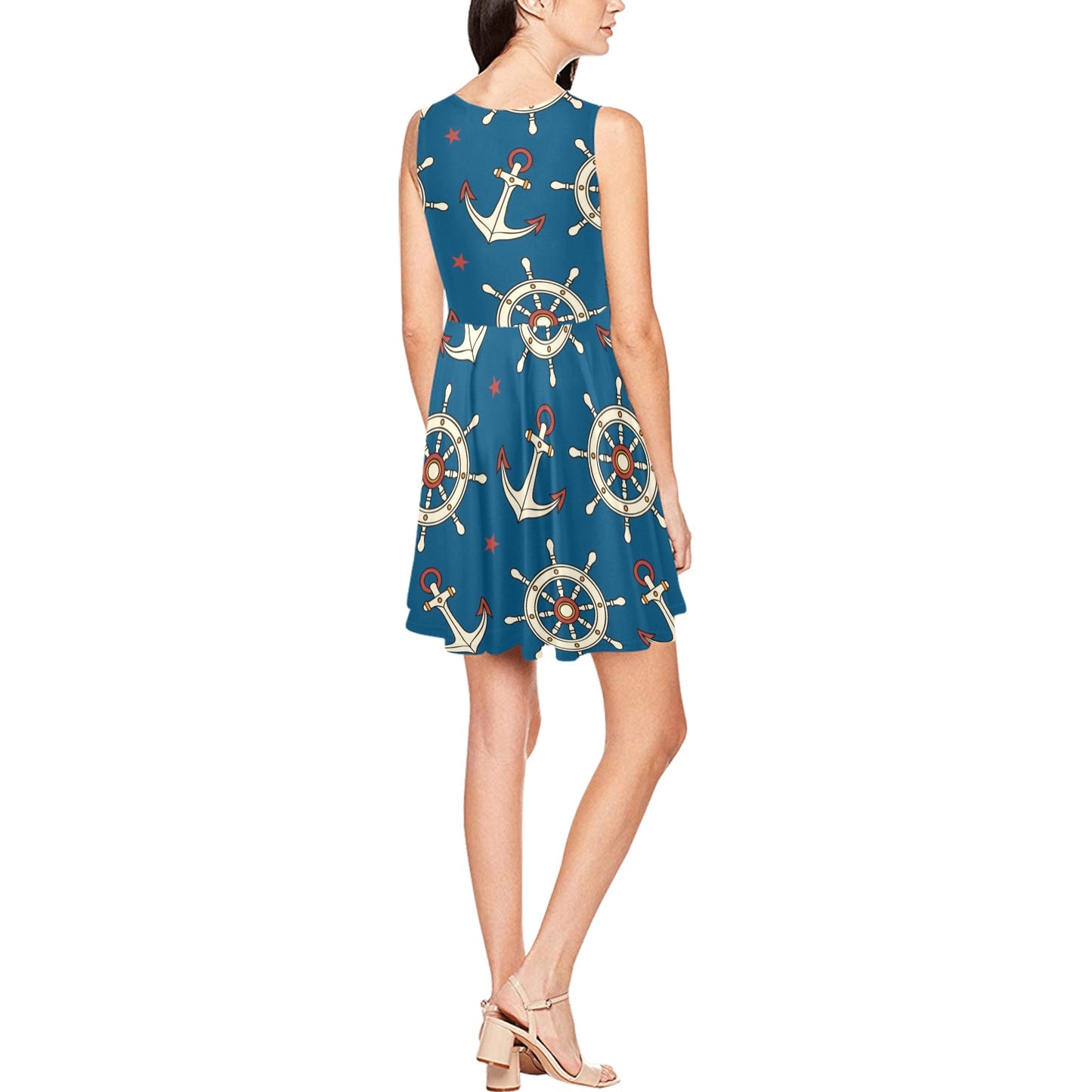 Anchor Pattern Print Design 02 Sleeveless Dress