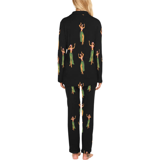 Hula Dancers Girl Pattern Print Design 01 Women's Long Pajama Set