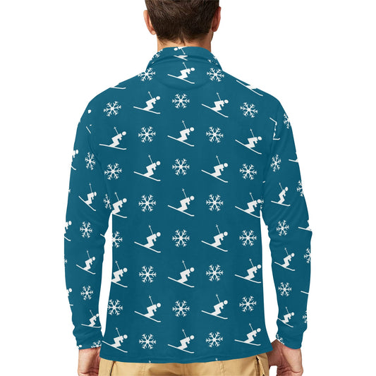 Ski Print Design LKS301 Long Sleeve Polo Shirt For Men's