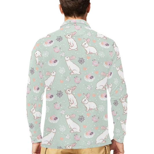 Rabbit Pattern Print Design RB011 Long Sleeve Polo Shirt For Men's