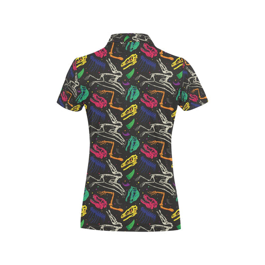 Dinosaur Skull Color Print Pattern Women's Polo Shirt