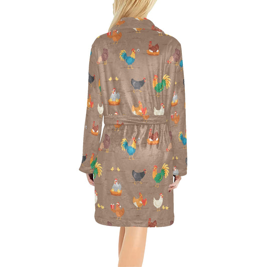 Chicken Happy Print Pattern Women's Fleece Robe