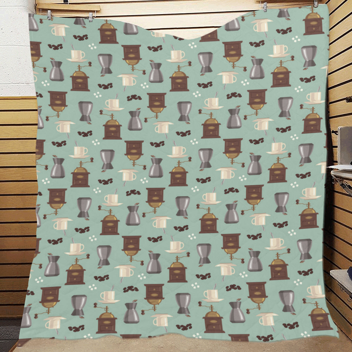 Coffee Pattern Print Design 04 Premium Quilt